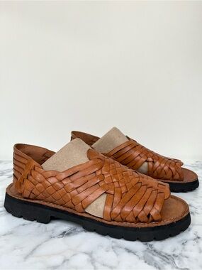 Brand X Huaraches Sandals Tan Leather Open Toe Classic Mexico Womens Size 8